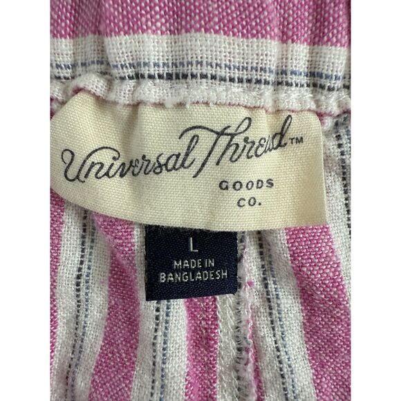 Universal Thread Linen Blend Pull On Short Pink White Stripe Women's L Large - Picture 4 of 11